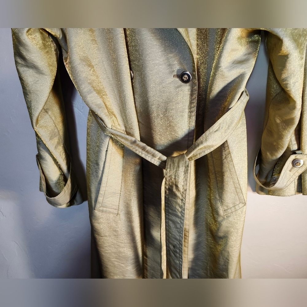 Laura Winston Gold Metalic Vintage Maxi Trench Coat Sz 14 - Picture 7 of 16